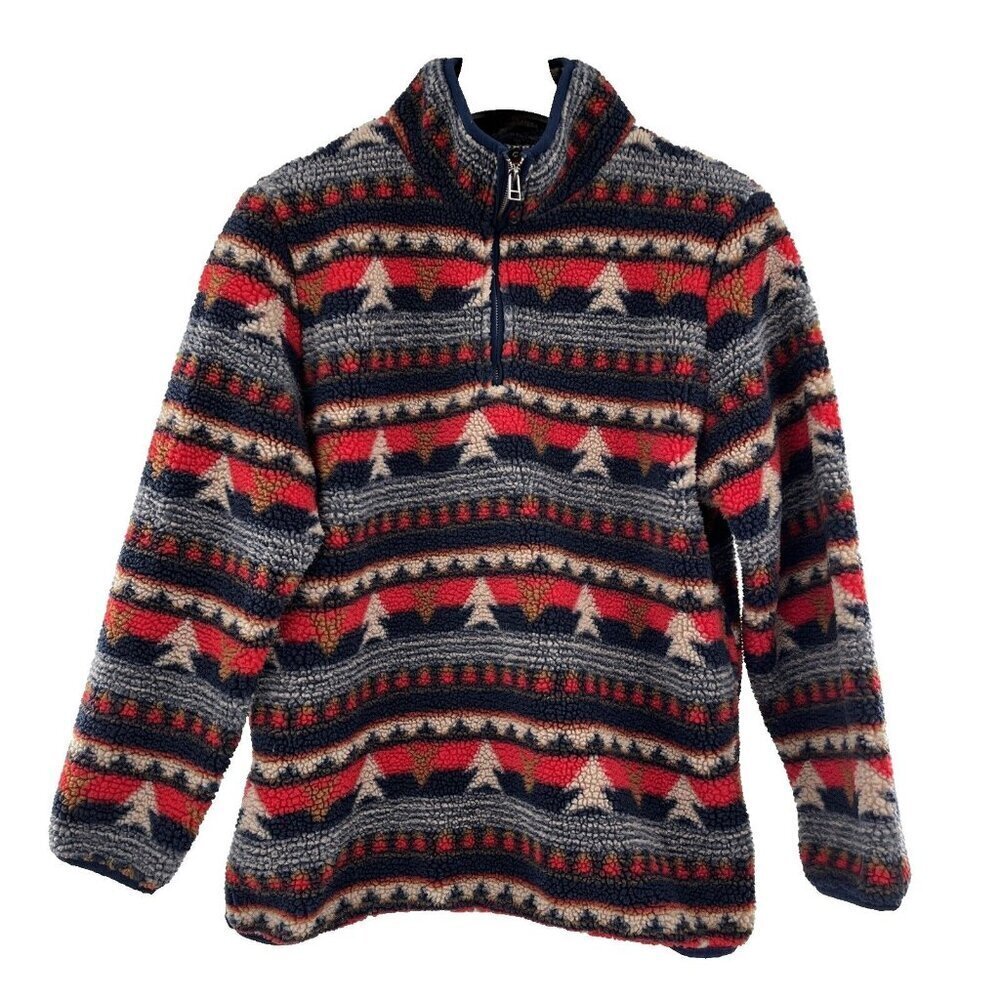 Stoic Sherpa High Pile 1/4‎ Zip Fleece Jacket Pockets Blue Red
